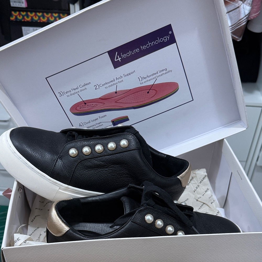Alex Marie Black and Gold Sneakers with Pearl Detail